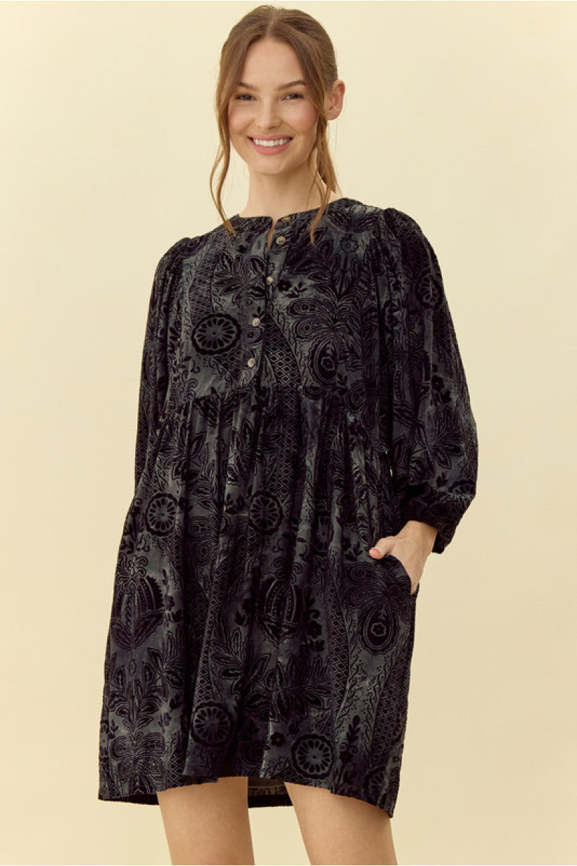 Velvet BLACK  jacquard dress