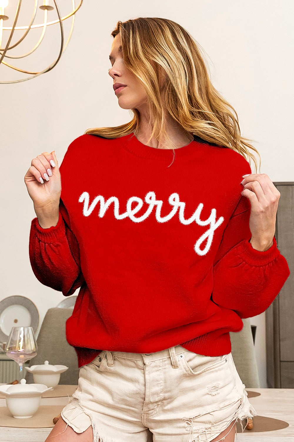 MERRY TINSEL METALLIC LETTER SWEATER