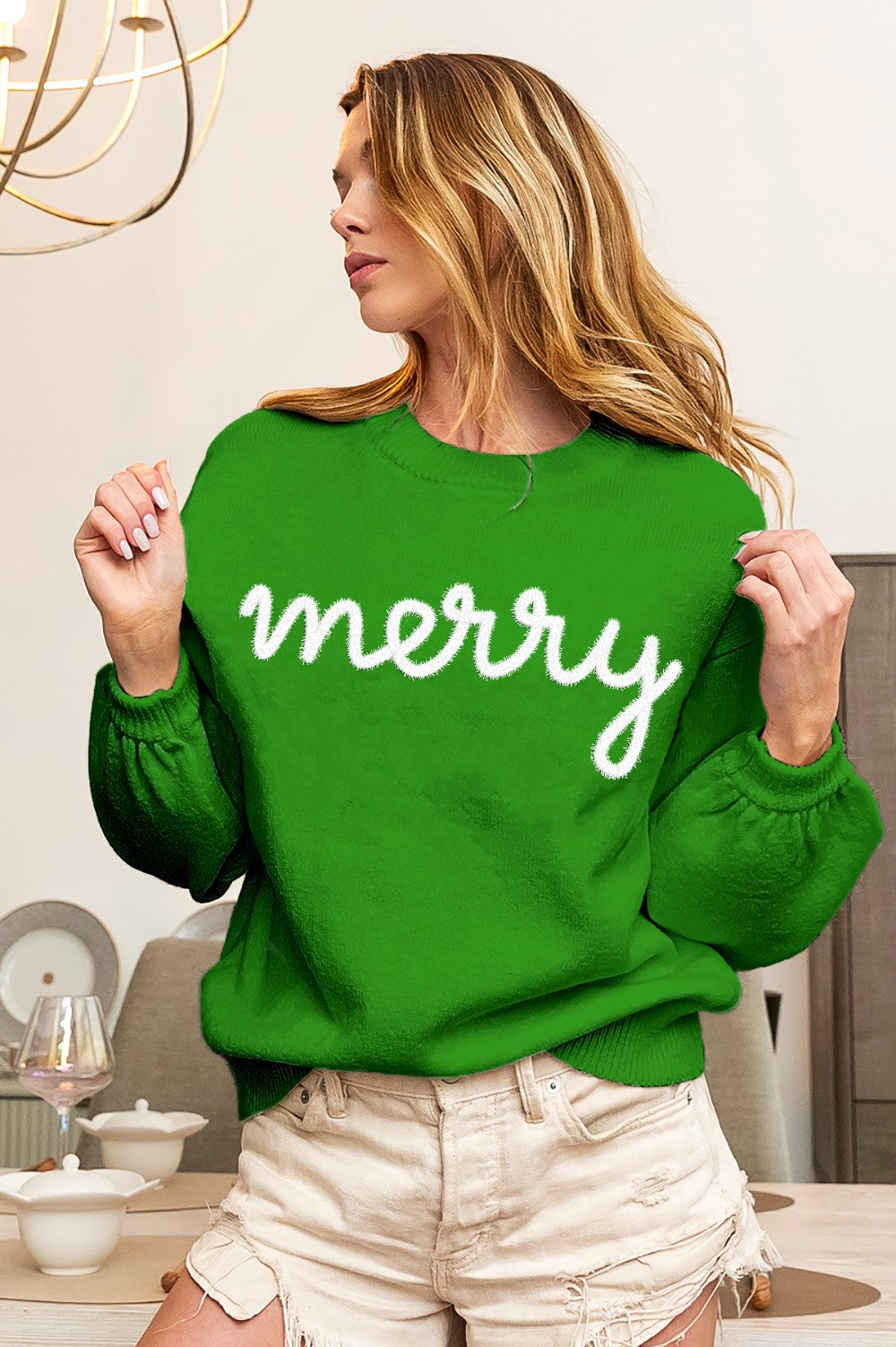 MERRY TINSEL METALLIC LETTER SWEATER