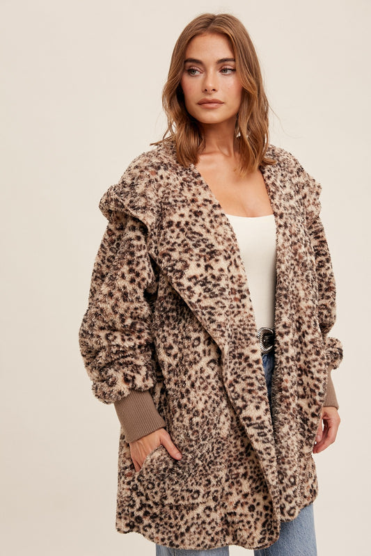 SO SOFT AND COZY LEOPARD FUR OVERSIZED HOODIE JACKET