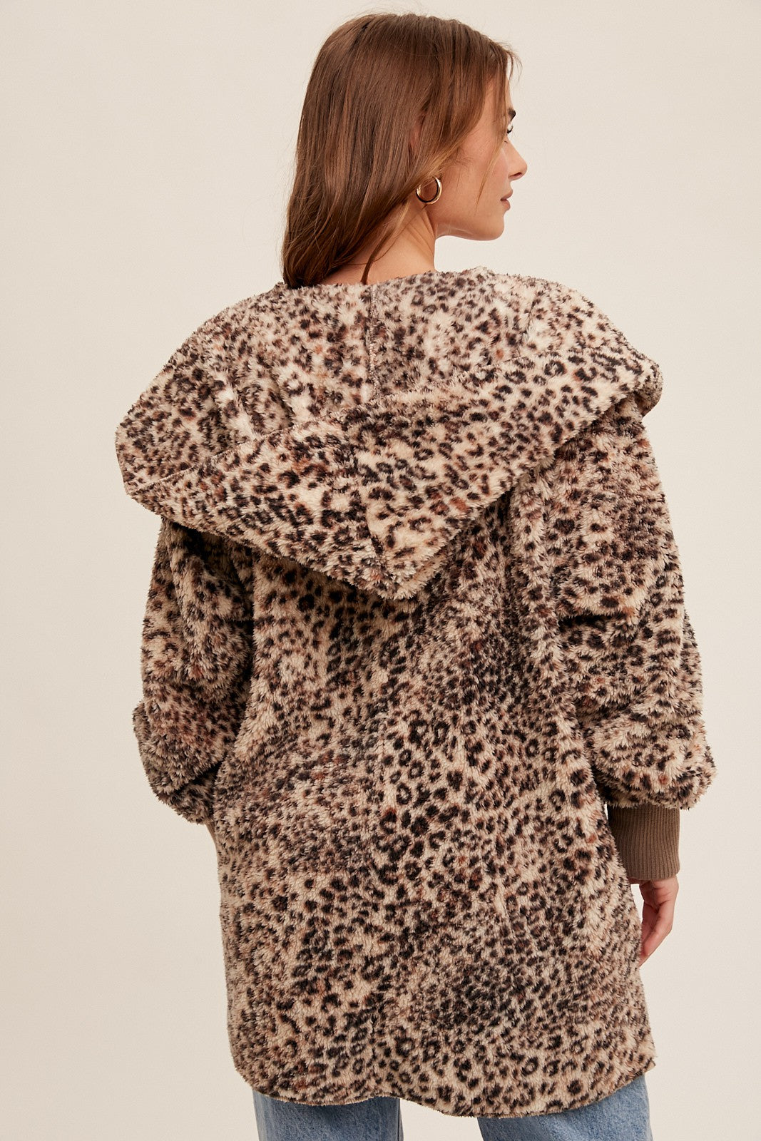 SO SOFT AND COZY LEOPARD FUR OVERSIZED HOODIE JACKET