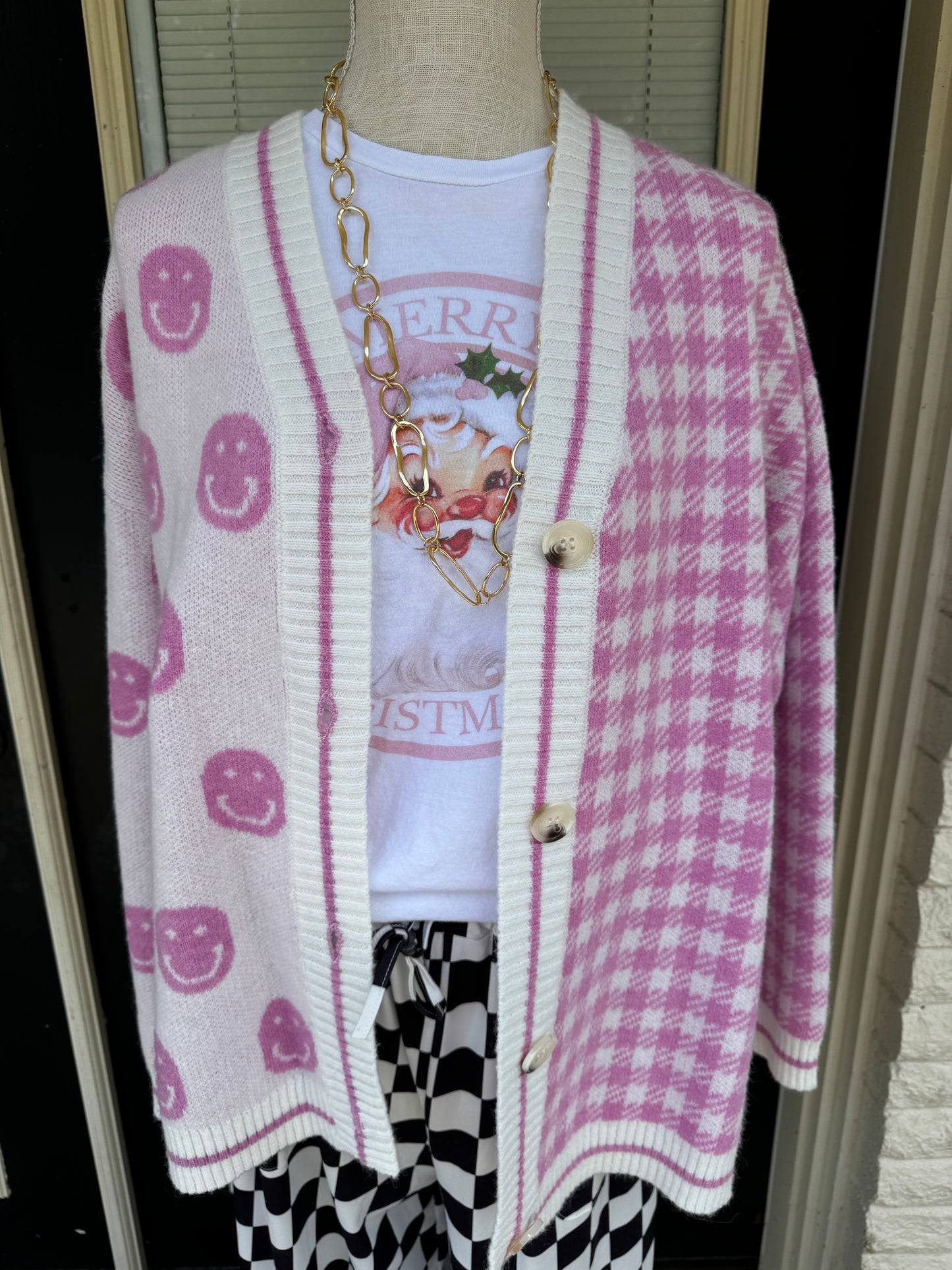 A SMILE PINK FACE CARDIGAN