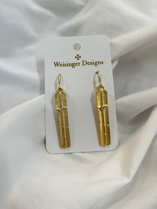 Gold Bar Drop Cross Earrings - Clasp