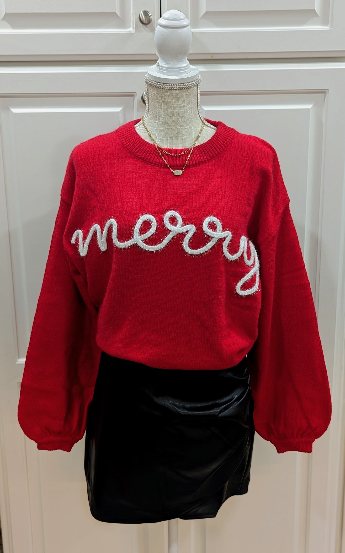 MERRY TINSEL METALLIC LETTER SWEATER