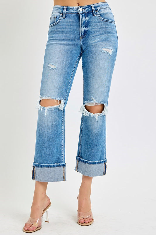 TUMMY CONTROL MID-RISE-CROP-STRAIGHT-CUFFED JEAN RDP5875