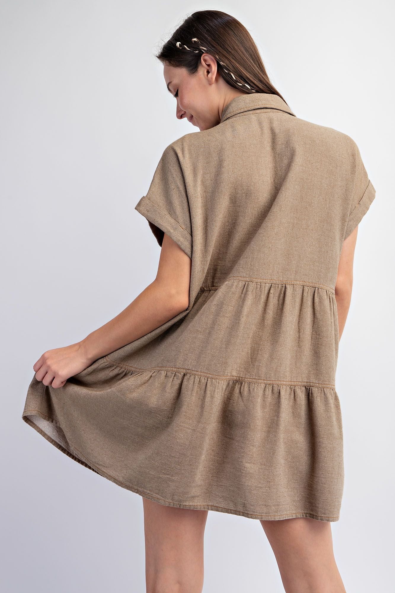 SHORT SLVS BUTTON DOWN TIERED SHIRT DRESS